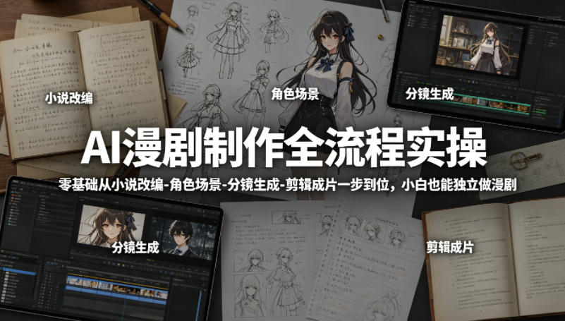 AI漫剧制作全流程实操,零基础从小说改编-角色场景-分镜生成-剪辑成片一步到位,小白也能独立做漫剧 AI漫剧制作全流程实操,零基础从小说改编-角色场景-分镜生成-剪辑成片一步到位,小白也能独立做漫剧