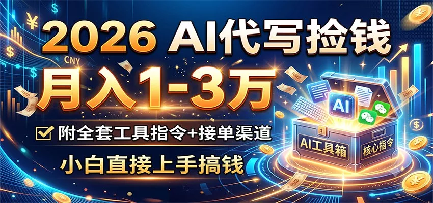 2026 AI代写捡钱,月入1-3万,附全套工具指令+接单渠道,小白直接上手搞钱-卓越网创