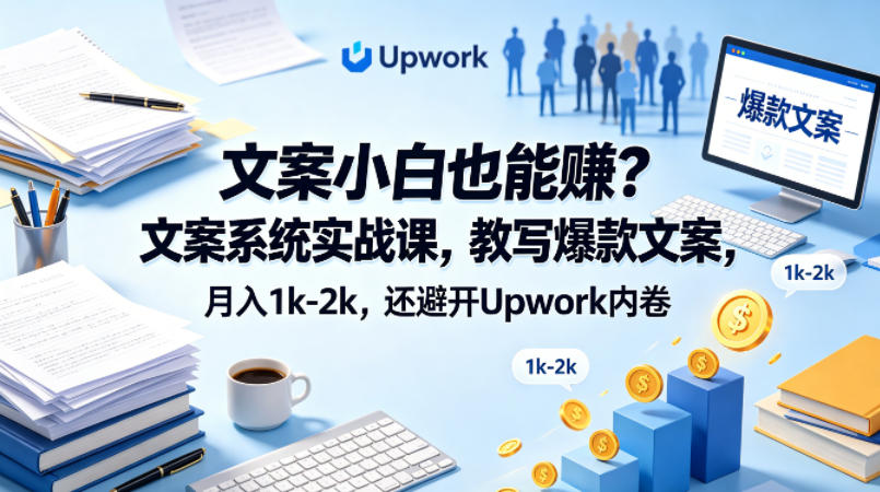 文案小白也能賺?文案系统实战课,教写爆款文案,月入1k-2k,还避开Upwork内卷【原创双语字幕】-卓越网创