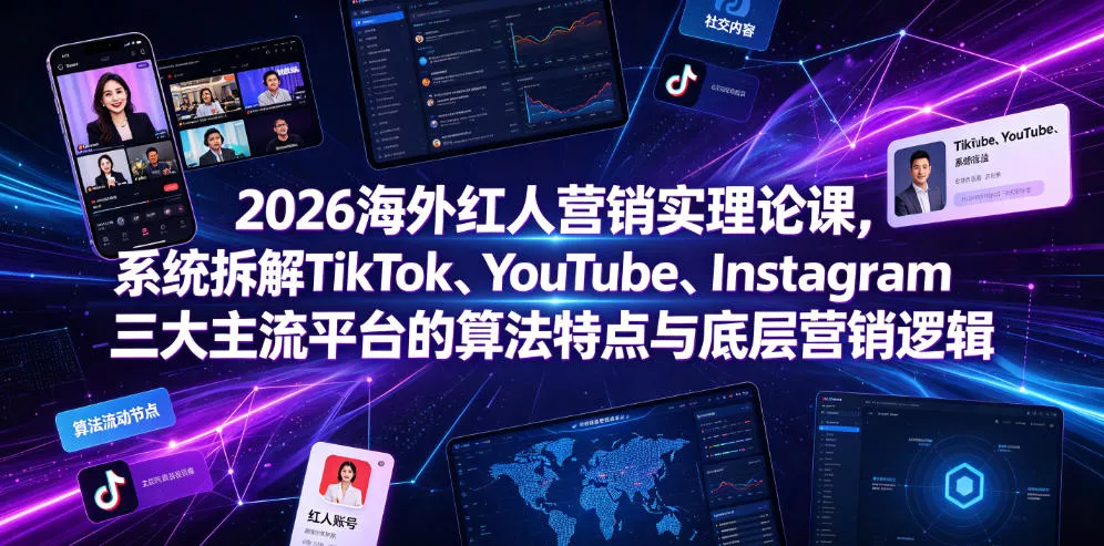 2026海外红人营销实理论课，系统拆解TikTok、YouTube、Instagram三大主流平台的算法特点与底层营销逻辑-卓越网创