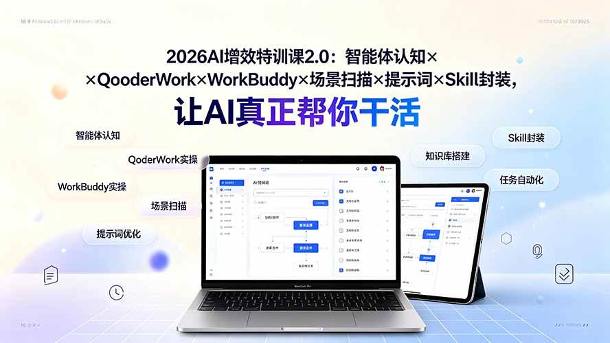 （19368期）2026AI增效特训课2.0：智能体认知×QoderWork×WorkBuddy×场景扫描×提示词×Skill封装，让AI真正帮你干活-卓越网创
