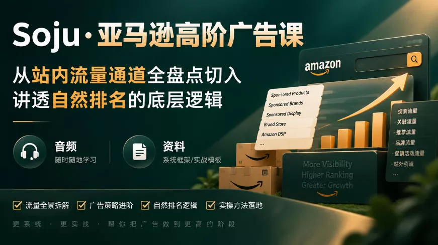 亚马逊高阶广告课，从站内流量通道全盘点切入，讲透自然排名的底层逻辑(直播+音频+资料)-卓越网创