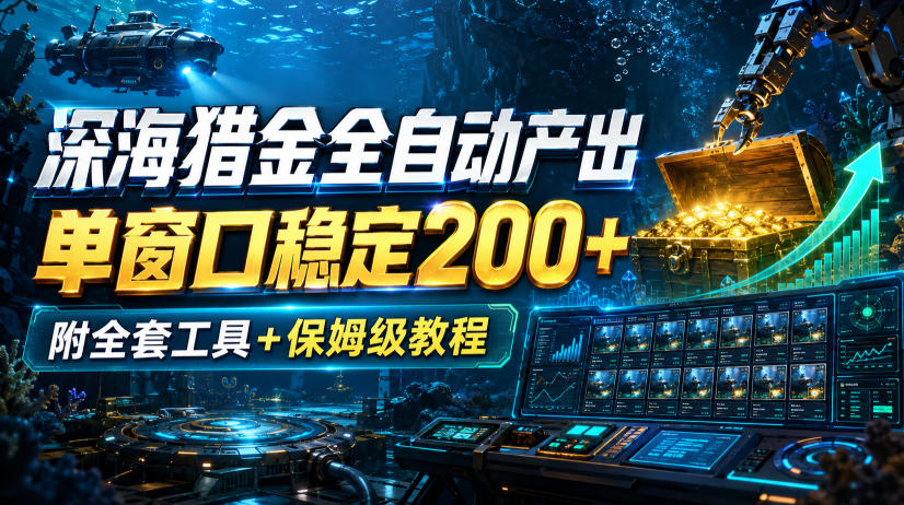 深海猎金全自动产出,单窗口稳定200+,附全套工具+保姆级教程【揭秘】-卓越网创