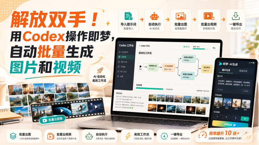 解放双手！用Codex操作即梦，自动批量生成图片和视频-卓越网创
