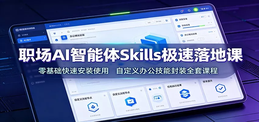 职场AI智能体Skills极速落地课:零基础快速安装使用,自定义办公技能封装全套课程-卓越网创