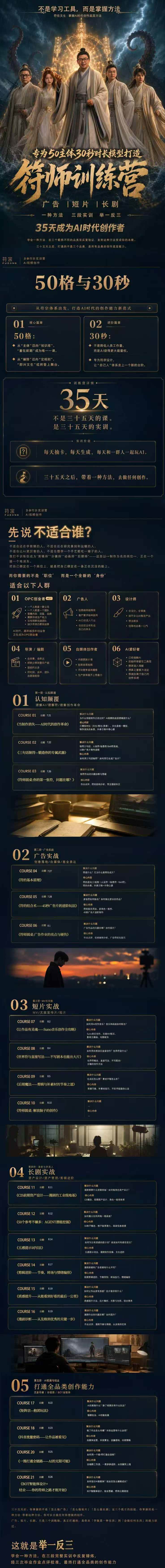 （20179期）符师训练营-35天成为AI时代创作者，广告+短片+漫剧+智能体四大实战方向，掌握从创意到上线的完整工作流