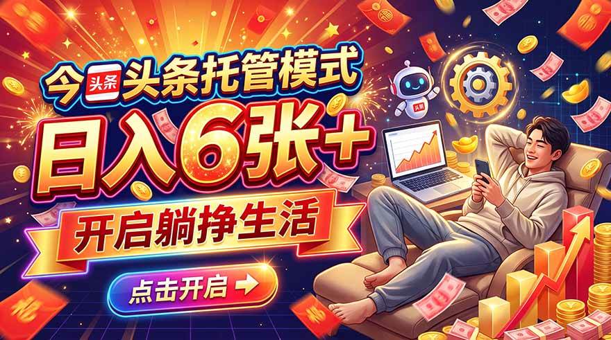 （21083期）今日头条AI托管模式，每天5分钟，最高月入5000+，操作超简单，零门槛-卓越网创