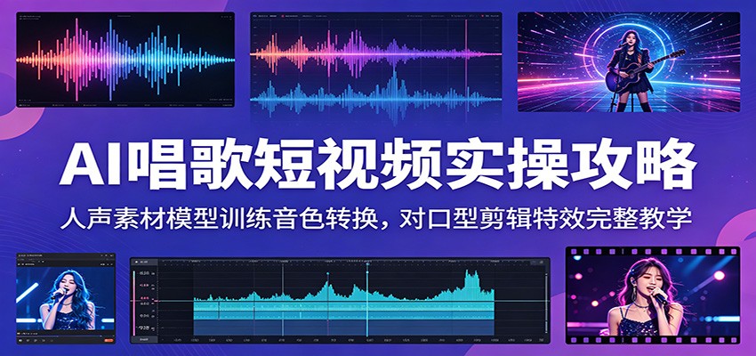 AI唱歌短视频实操攻略:人声素材模型训练音色转换,对口型剪辑特效完整教学-卓越网创