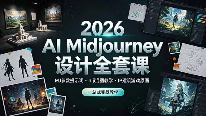 2026 AI Midjourney设计全套课，MJ参数提示词niji混图教学，IP建筑游戏原画一站式实战教学-卓越网创