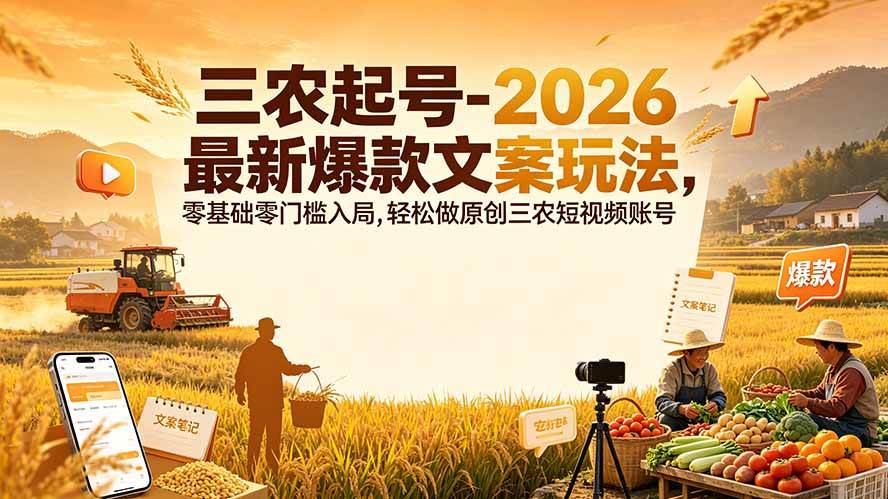 三农起号2026最新爆款文案零基础零门槛入局轻松做原创短视频账号-卓越网创