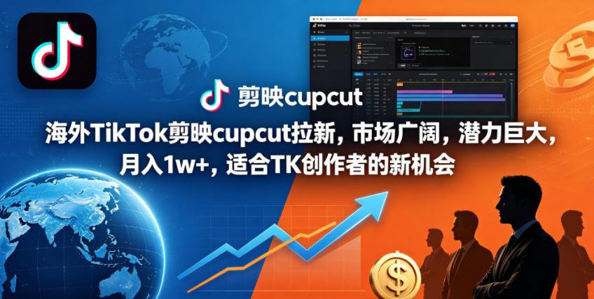 海外TikTok剪映cupcut拉新，市场广阔，潜力巨大，月入1w+，适合TK创作者的新机会-卓越网创