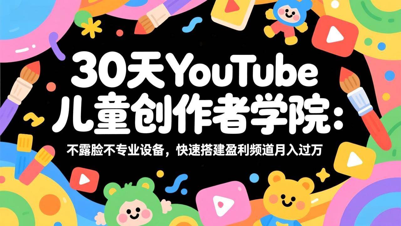 （17554期）30天YouTube儿童创作者学院：不露脸不专业设备，快速搭建盈利频道月入过万-卓越网创