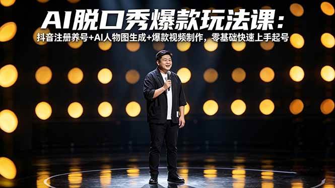 （18012期）AI脱口秀爆款玩法课：抖音注册养号+AI人物图生成+爆款视频制作，零基础快速上手起号-卓越网创
