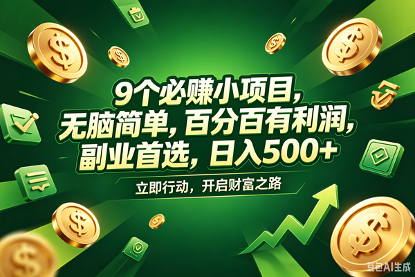 （18562期）9个必赚钱的小项目，百分百赚米，无脑简单，副业首选，日入398+-卓越网创