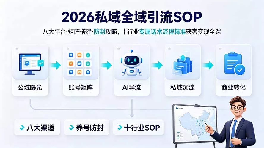 2026私域全域引流SOP|八大平台·矩阵搭建·防封攻略,十行业专属话术流程精准获客变现全课-卓越网创