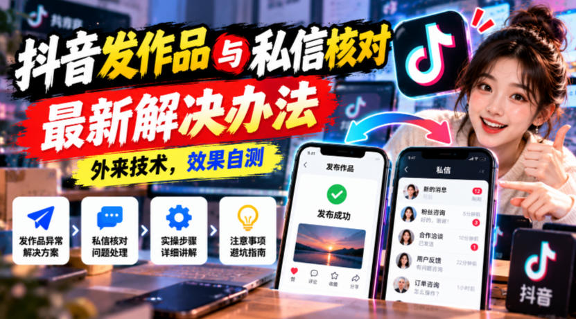 抖音发作品与私信核对最新解决办法，外来技术，效果自测-卓越网创