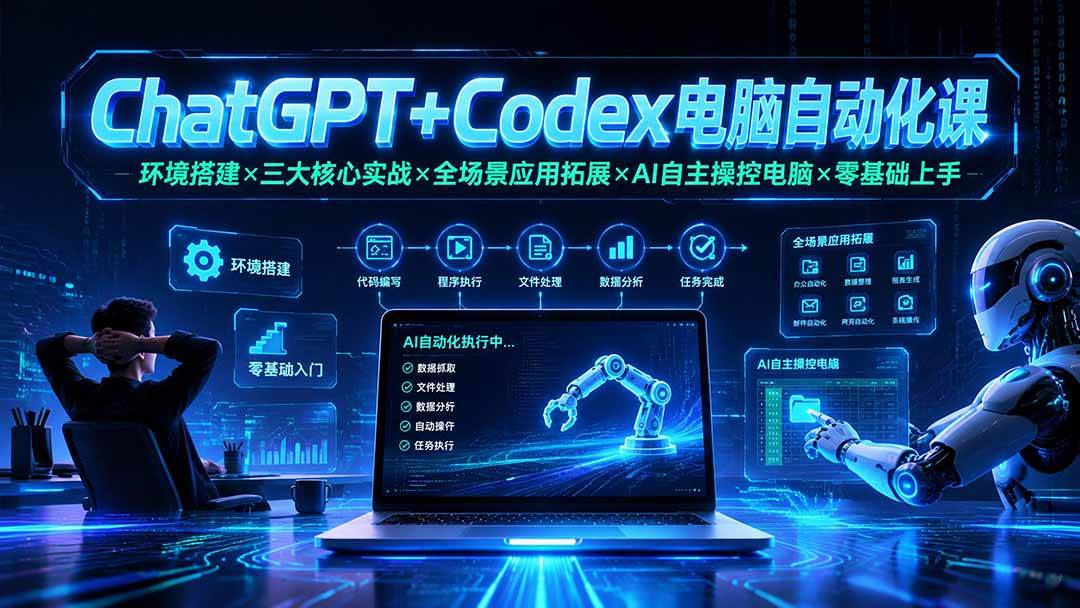 (19583期)ChatGPT+Codex电脑自动化课:环境搭建×三大核心实战×全场景应用拓展×AI自主操控电脑×零基础上手 (19583期)ChatGPT+Codex电脑自动化课:环境搭建×三大核心实战×全场景应用拓展×AI自主操控电脑×零基础上手
