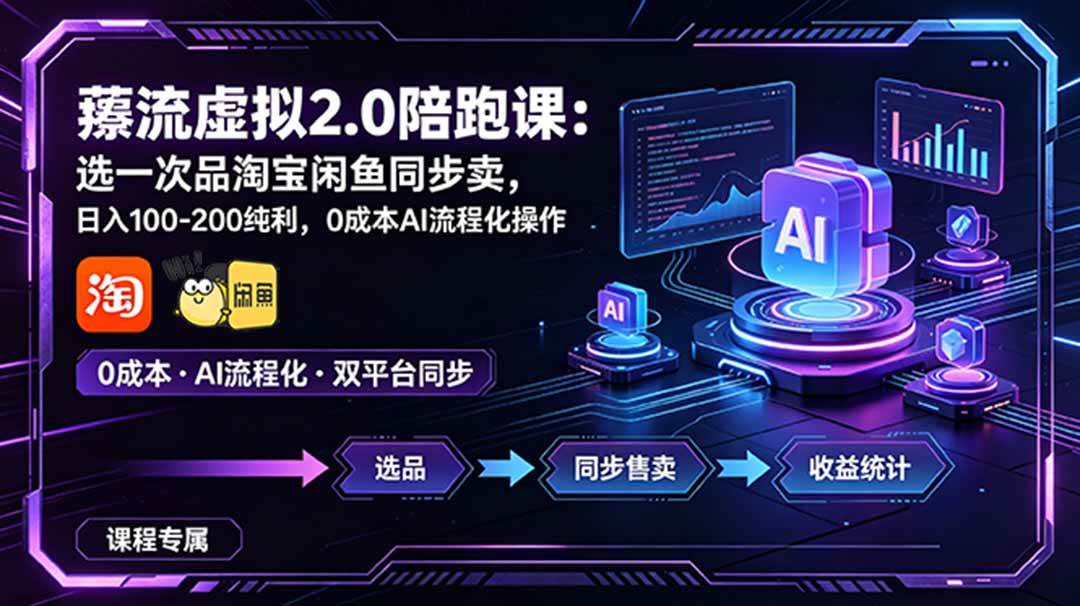 (18942期)薅流虚拟2.0陪跑课:选一次品淘宝闲鱼同步卖,日入100-200纯利,0成本AI流程化操作 (18942期)薅流虚拟2.0陪跑课:选一次品淘宝闲鱼同步卖,日入100-200纯利,0成本AI流程化操作