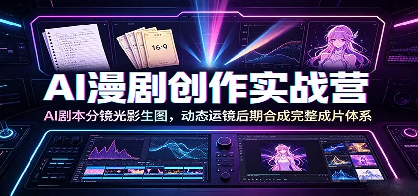 AI漫剧创作实战营：AI剧本分镜光影生图，动态运镜后期合成完整成片体系-卓越网创