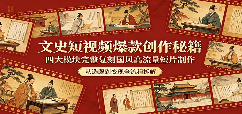 文史短视频爆款创作秘籍：四大模块完整复刻国风高流量短片制作-卓越网创