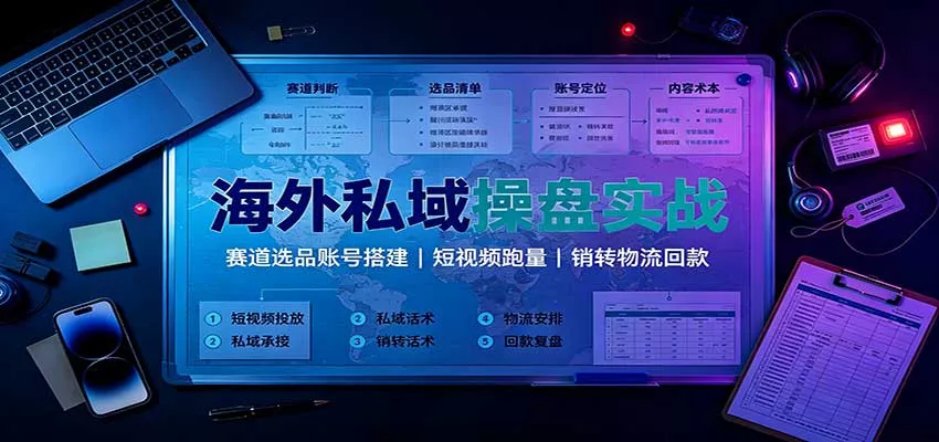 海外私域操盘实战：赛道选品账号搭建，短视频跑量，销转物流回款-卓越网创