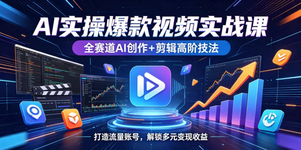 AI实操爆款视频实战课,全赛道AI创作+剪辑高阶技法,打造流量账号,解锁多元变现收益-卓越网创