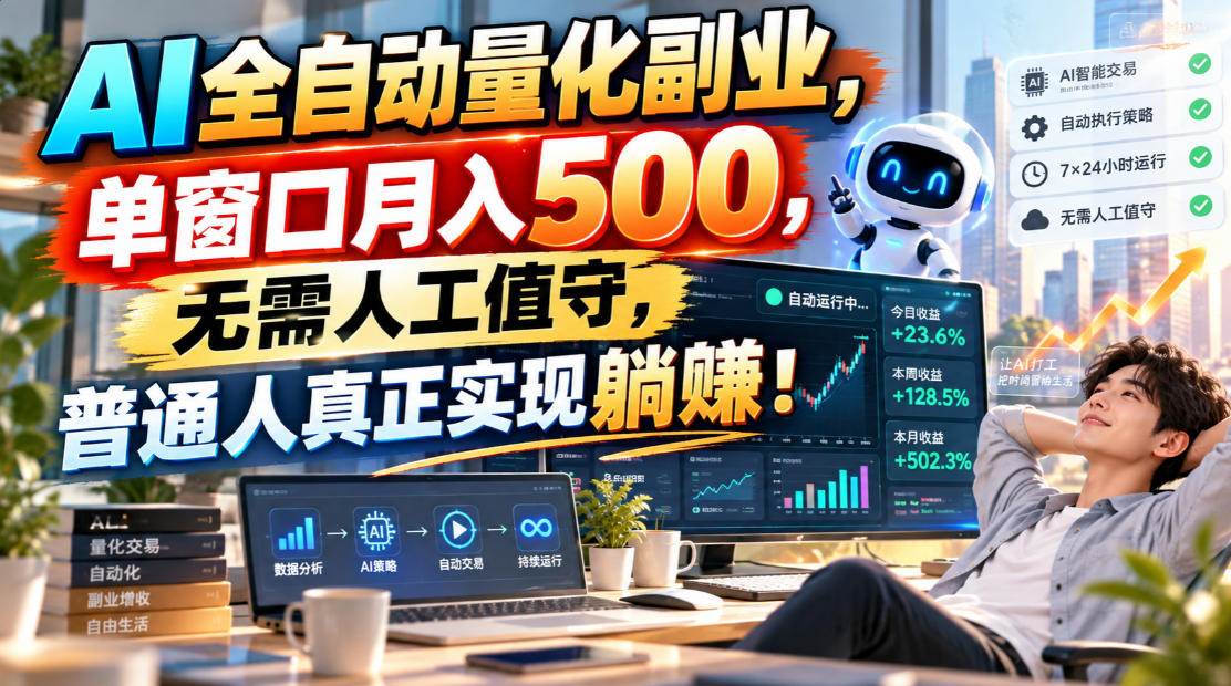 （20826期）AI全自动量化副业，单窗口月入500，无需人工值守，普通人真正实现躺賺！-卓越网创