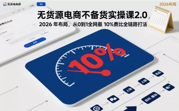 无货源电商不备货实操课2.0，2026年布局，从0到1全网最低10%费比全链路打法【更新26年7月22日】-卓越网创