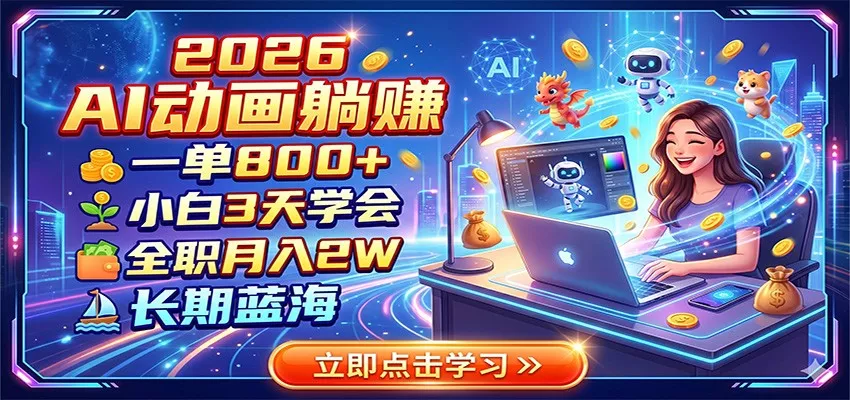 2026 AI动画躺赚:一单800+,小白3天学会,全职月入2W,长期蓝海-卓越网创