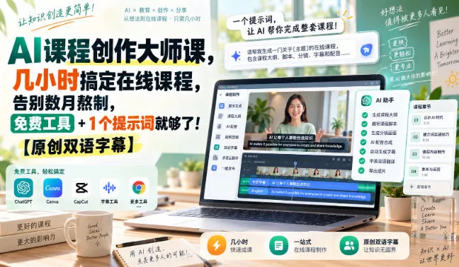 AI课程创作大师课,几小时搞定在线课程,告别数月熬制,免费工具+1个提示词就够了!【原创双语字幕】-卓越网创