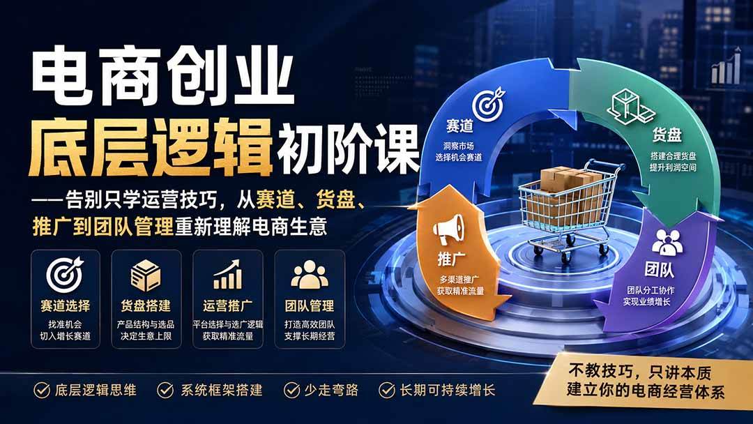 (19926期)电商创业底层逻辑初阶课——告别只学运营技巧,从赛道、货盘、推广到团队管理重新理解电商生意-卓越网创