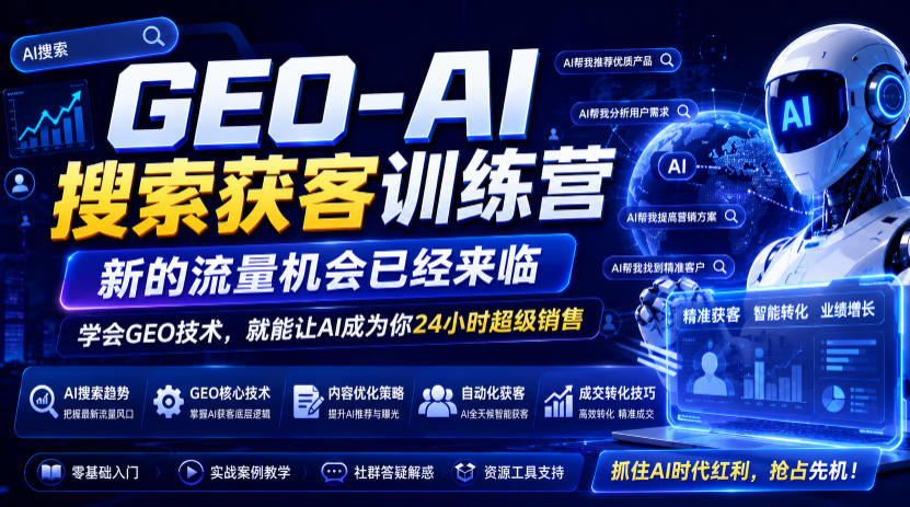 GEO-AI搜索获客训练营，新的流量机会已经来临，学会GEO技术，就能让AI成为你24小时超级销售（更新0919）-卓越网创
