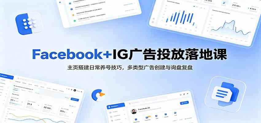 Facebook+IG广告投放落地课:主页搭建日常养号技巧,多类型广告创建与询盘复盘-卓越网创