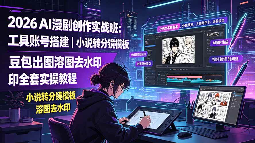 (19433期)2026AI漫剧创作实战班:工具账号搭建|小说转分镜模板|豆包出图溶图去水印全套实操教程 (19433期)2026AI漫剧创作实战班:工具账号搭建|小说转分镜模板|豆包出图溶图去水印全套实操教程