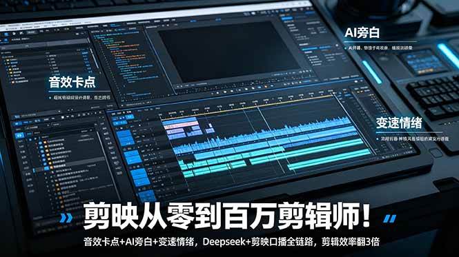 （18867期）剪映从零到百万剪辑师！音效卡点+AI旁白+变速情绪，Deepseek+剪映口播全链路，剪辑效率翻3倍-卓越网创