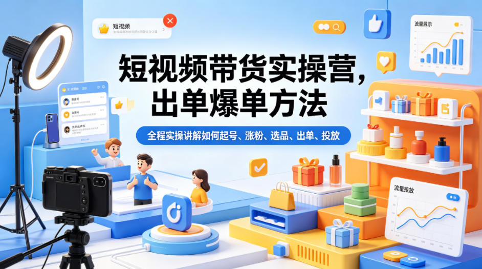 短视频带货实操营,出单爆单方法,全程实操讲解如何起号、涨粉、选品、出单、投放(更新0515) 短视频带货实操营,出单爆单方法,全程实操讲解如何起号、涨粉、选品、出单、投放(更新0515)