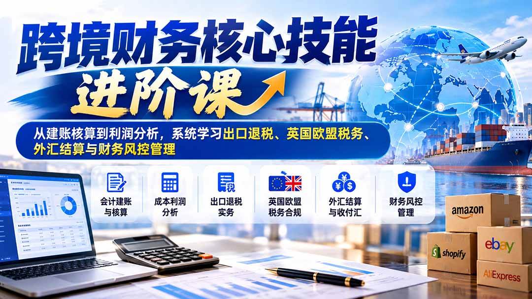 （21075期）跨境财务核心技能进阶课：从建账核算到利润分析，系统学习出口退税、英国欧盟税务、外汇结算与财务风控管理-卓越网创