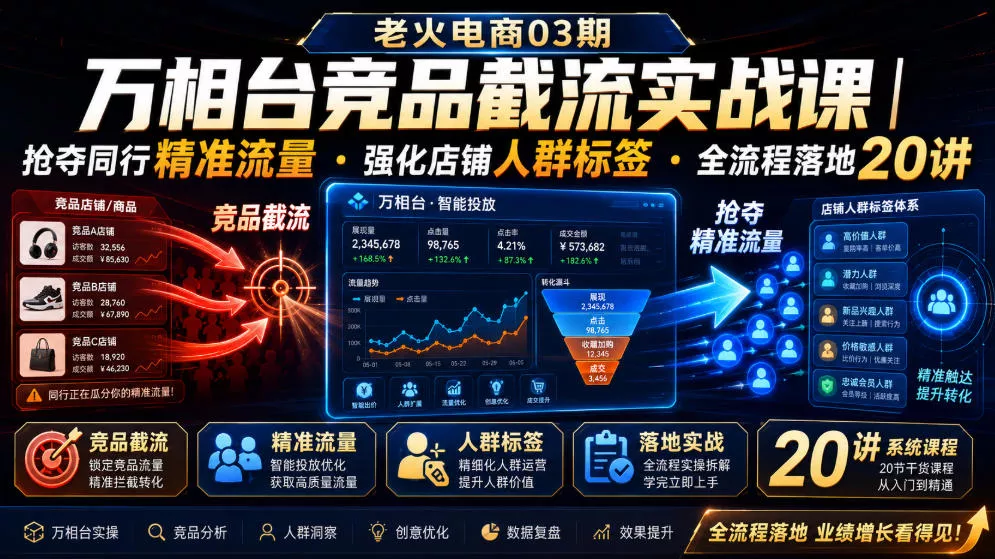 老火电商03期・万相台竞品截流实战课|抢夺同行精准流量・强化店铺人群标签・全流程落地20讲 老火电商03期・万相台竞品截流实战课|抢夺同行精准流量・强化店铺人群标签・全流程落地20讲