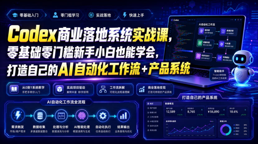 Codex商业落地系统实战课，零基础零门槛新手小白也能学会，打造自己的AI自动化工作流+产品系统（更新）-卓越网创
