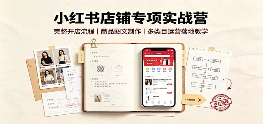 小红书店铺专项实战营：完整开店流程，商品图文制作，多类目运营落地教学-卓越网创