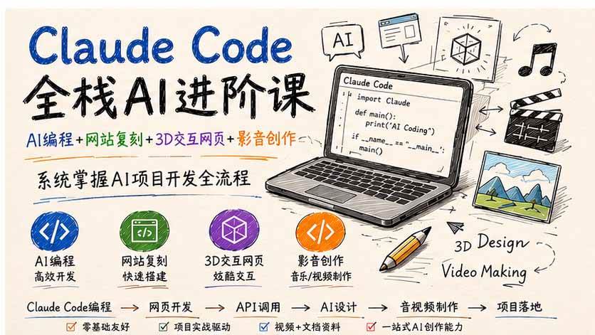 (19735期)Claude Code全栈AI进阶课;AI编程+网站复刻+3D交互网页+影音创作,系统掌握AI项目开发全流程 (19735期)Claude Code全栈AI进阶课;AI编程+网站复刻+3D交互网页+影音创作,系统掌握AI项目开发全流程