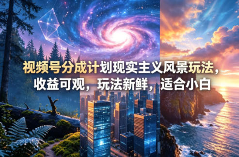 视频号分成计划现实主义风景玩法，收益可观，玩法新鲜，适合小白-卓越网创