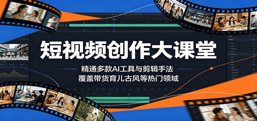 短视频创作大课堂:精通多款AI工具与剪辑手法,覆盖带货、育儿、古风等热门领域 短视频创作大课堂:精通多款AI工具与剪辑手法,覆盖带货、育儿、古风等热门领域