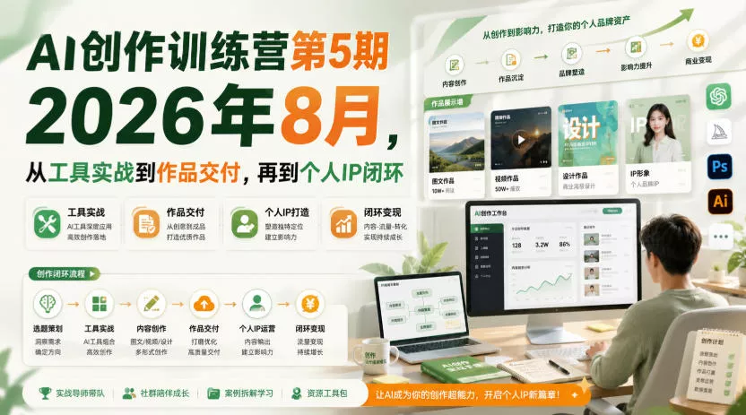 AI创作训练营第5期2026年8月,从工具实战到作品交付,再到个人IP闭环(更新0904)-卓越网创