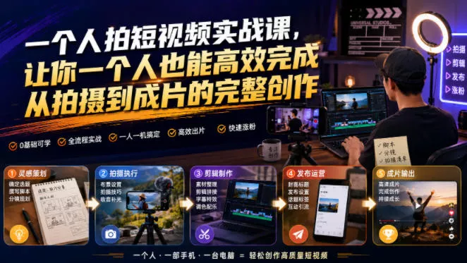 一个人拍短视频实战课,让你一个人也能高效完成从拍摄到成片的完整创作 一个人拍短视频实战课,让你一个人也能高效完成从拍摄到成片的完整创作