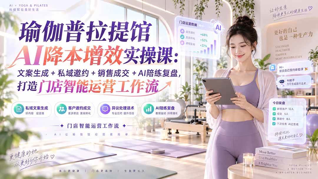 （20340期）瑜伽普拉提馆AI降本增效实操课：文案生成+私域邀约+销售成交+AI陪练复盘，打造门店智能运营工作流-卓越网创