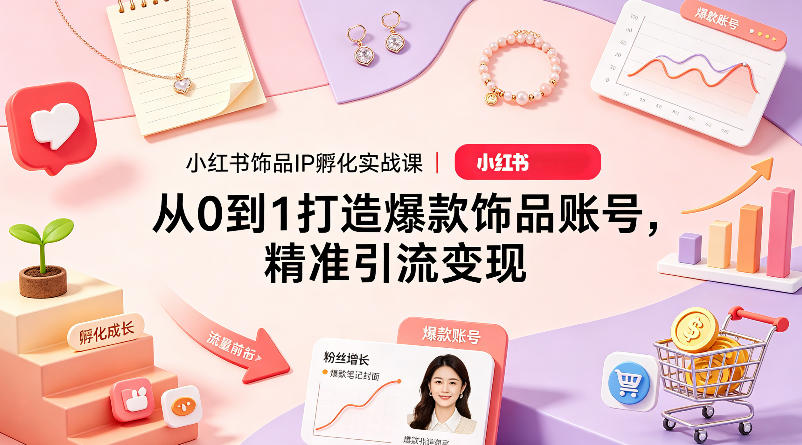 小红书饰品IP孵化实战课｜从0到1打造爆款饰品账号，精准引流变现-卓越网创