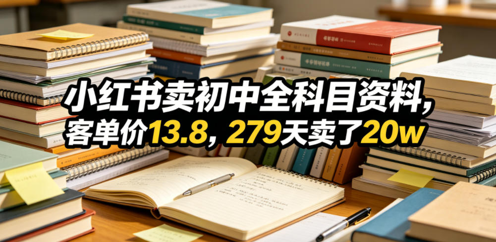 小红书卖初中全科目资料，客单价13.8，279天卖了20w-卓越网创